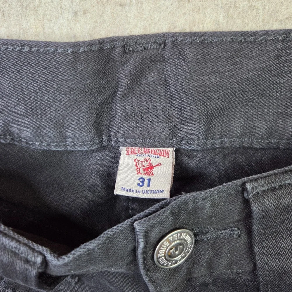 True Religion Mens All Black Jeans Size 31x33 Faded Dark Wash Slim Denim